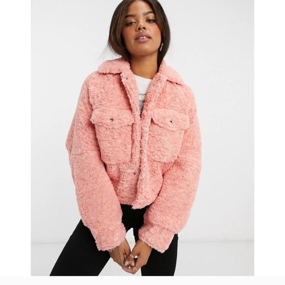 We the Free Jacket Womens XSmall Teddy Swing Faux Fur Peachy Pink - Picture 2 of 14